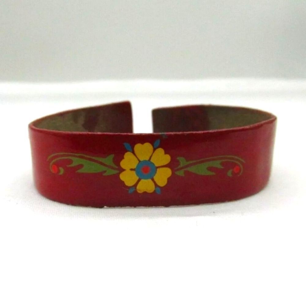 3/$30 Hand Painted Wood Flower Child's Cuff Bracelet